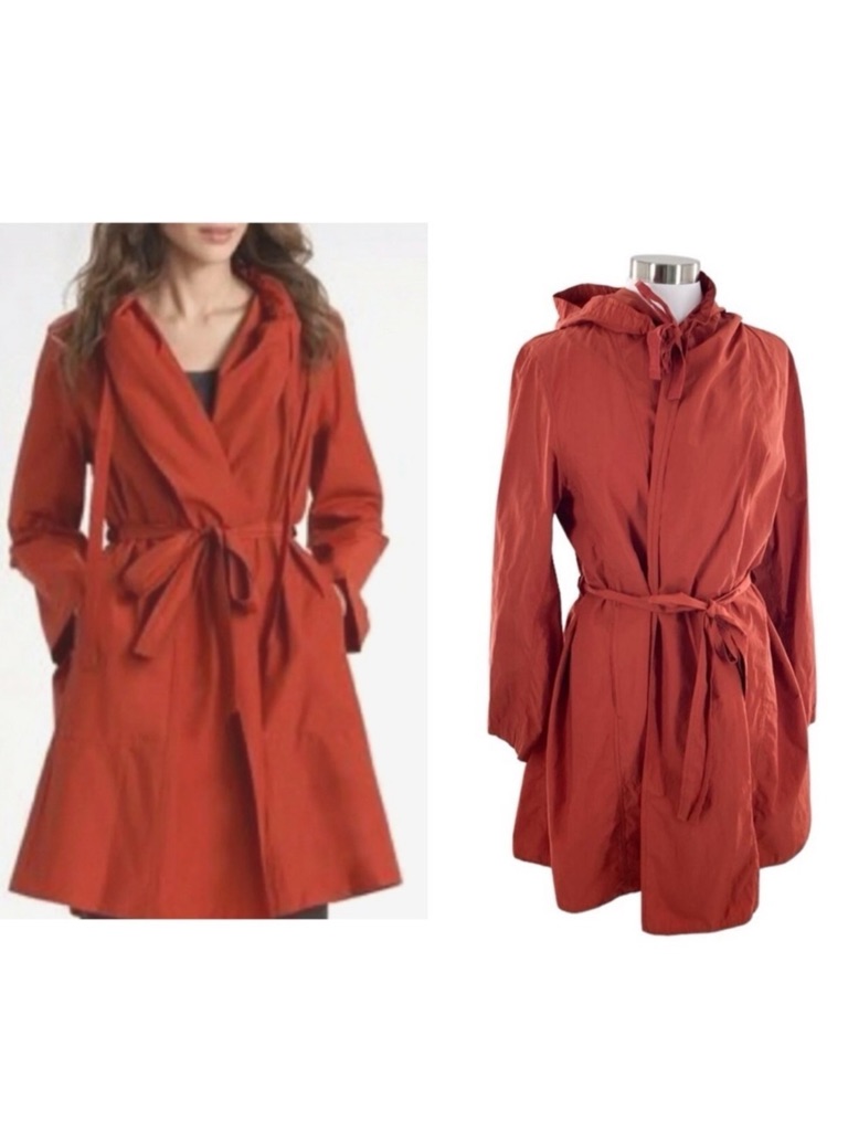 Eileen Fisher Wrap Jacket Womens Medium Hooded Raincoat Lightweight Outdoor Gorp